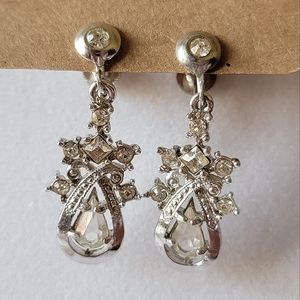 Vintage Signed Lustern Designer Earrings Screwback Rhinestone Accent